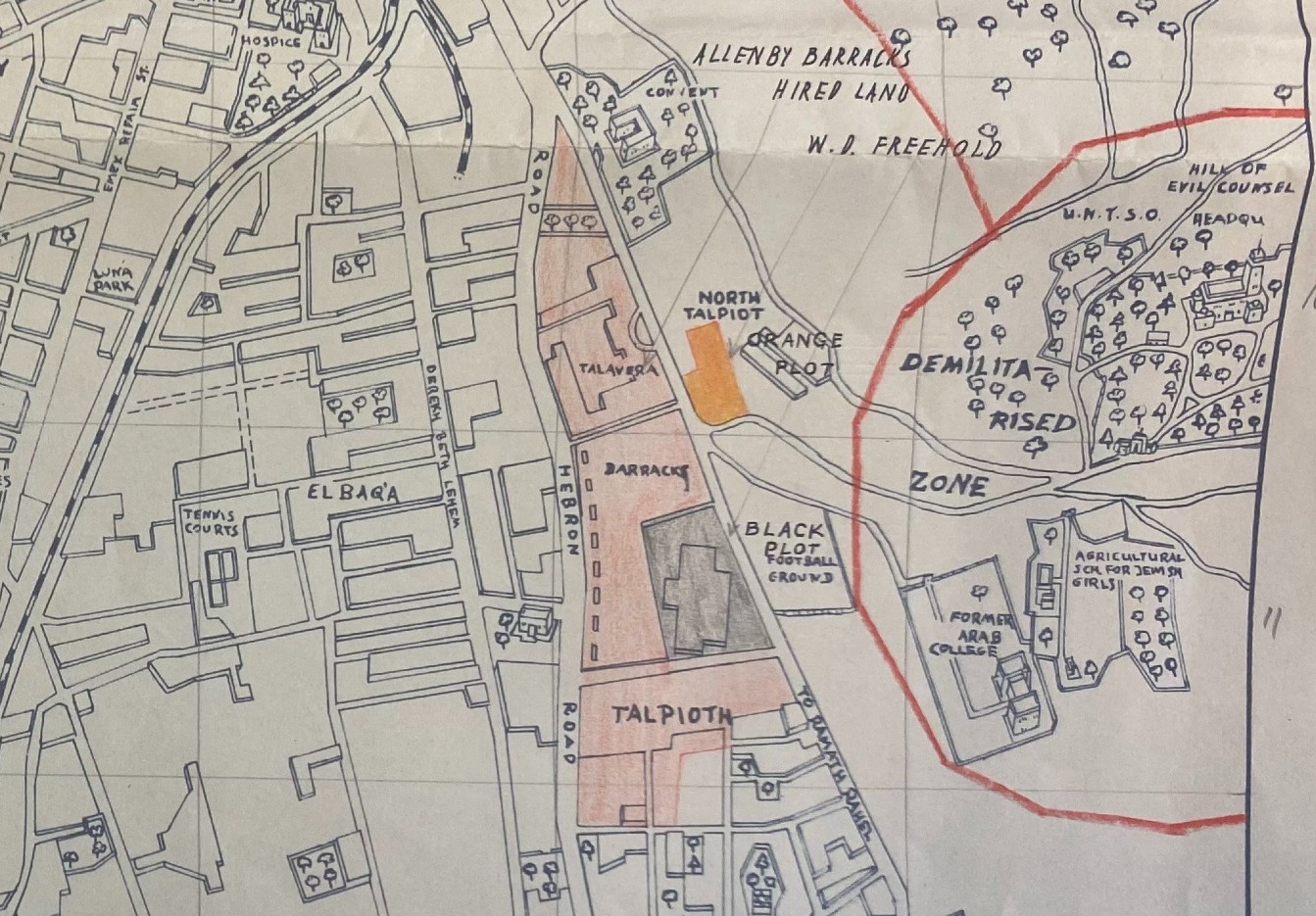 A 1959 map of Jerusalem showing the Orange Plot found in Foreign Office documents at the National Archive in Kew (National Archive)
