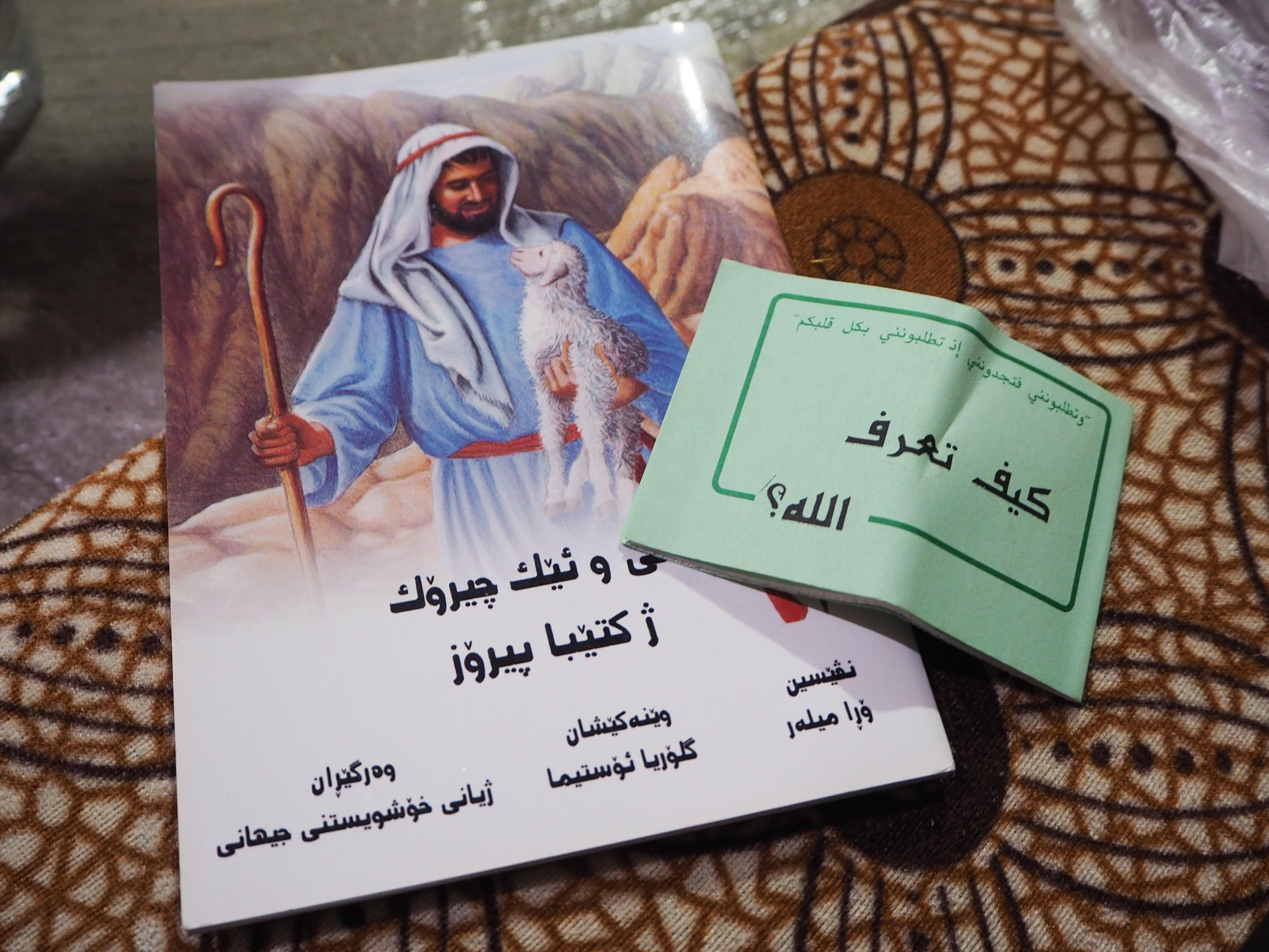 Christian pamphlets handed out to Yazidis, written in Arabic or Kurdish (MEE/Tom Westcott)