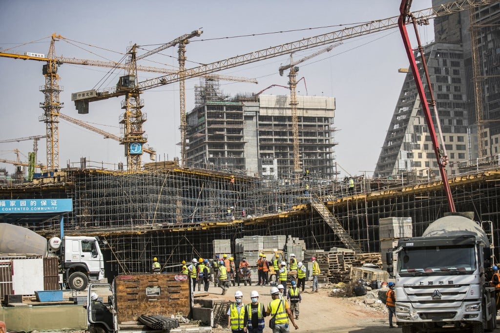 Construction of the finance district of Egypt's New Administrative Capital megaproject, 45kms east of Cairo, 3 August 2021. AFP