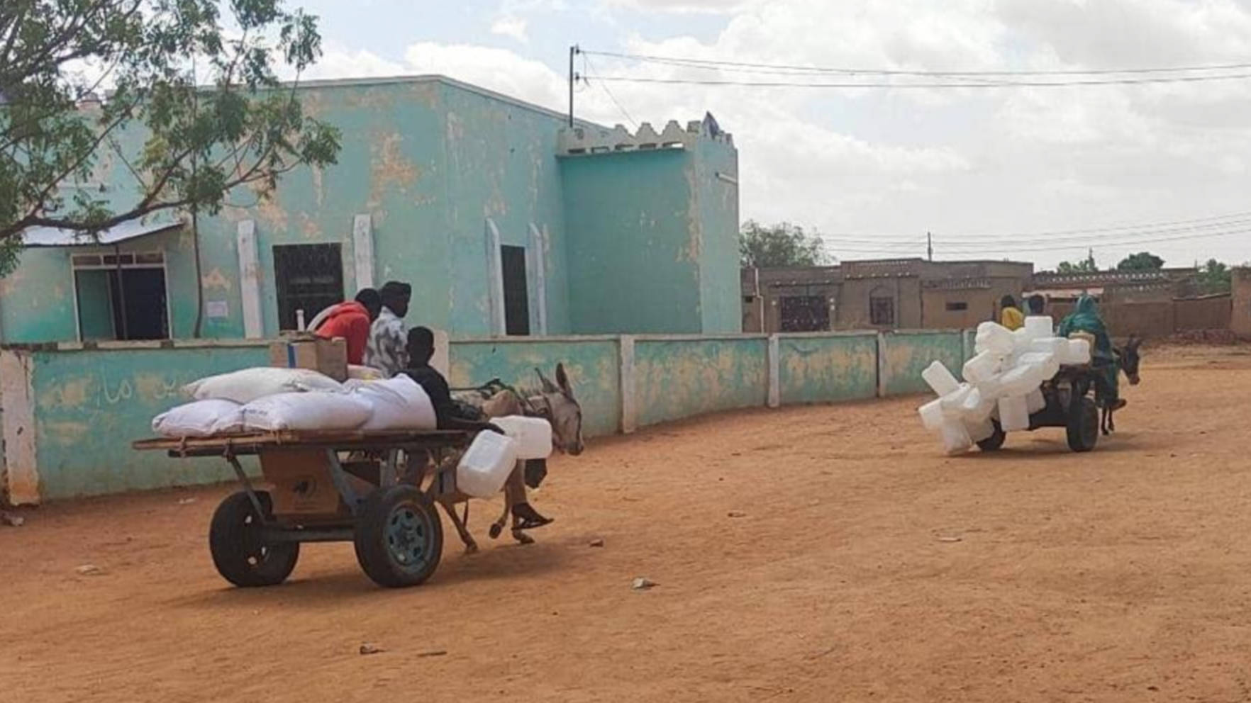 Residents of el-Obeid carry goods looted from the WFP warehouses (Supplied)