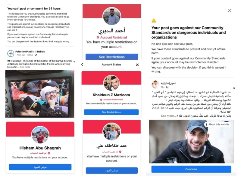 Palestinian journalists and activists share screengrabs showing their social media posts being banned on Meta-owned platforms such as Facebook and Instagram.