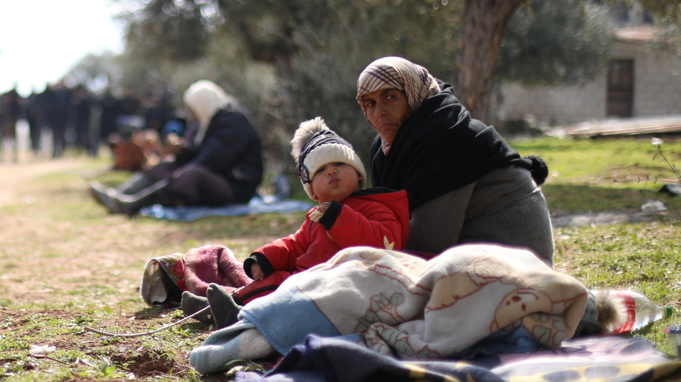 Displaced Syrians in Azmarin, western Idlib, on 12 February 2023. (MEE/Mohamed Al-Daher)