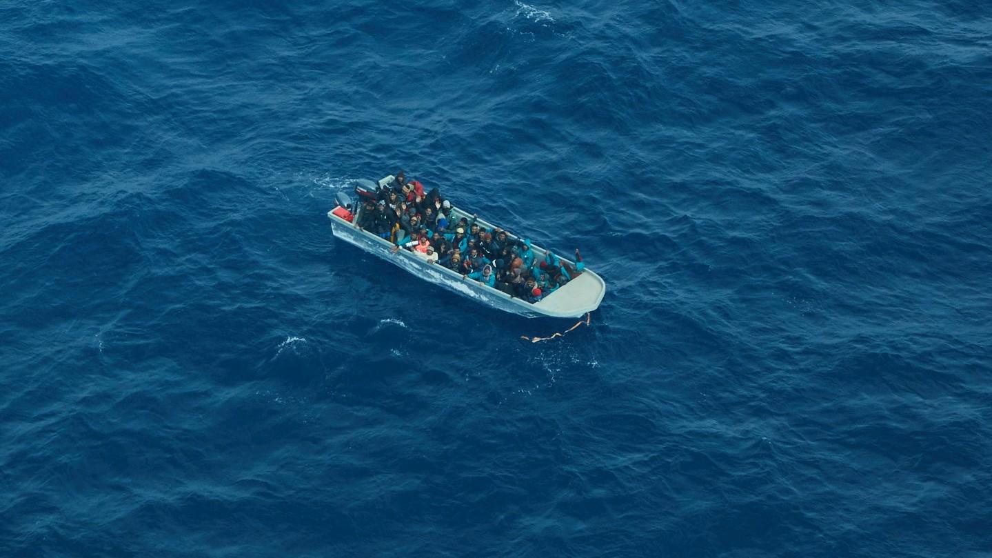Aerial view shows a packed migrant boat en route from Libya in the central Mediterranean Sea March 11, 2023 in this image of the migrant boat that capsized (Reuters) 