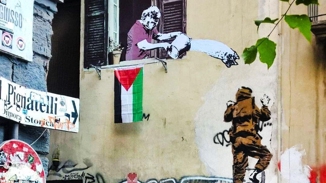Support for Palestine in the city of Naples goes beyond street art, it is apparent in cultural organisations and advocacy too (MEE/Eduardo Casstaldo)