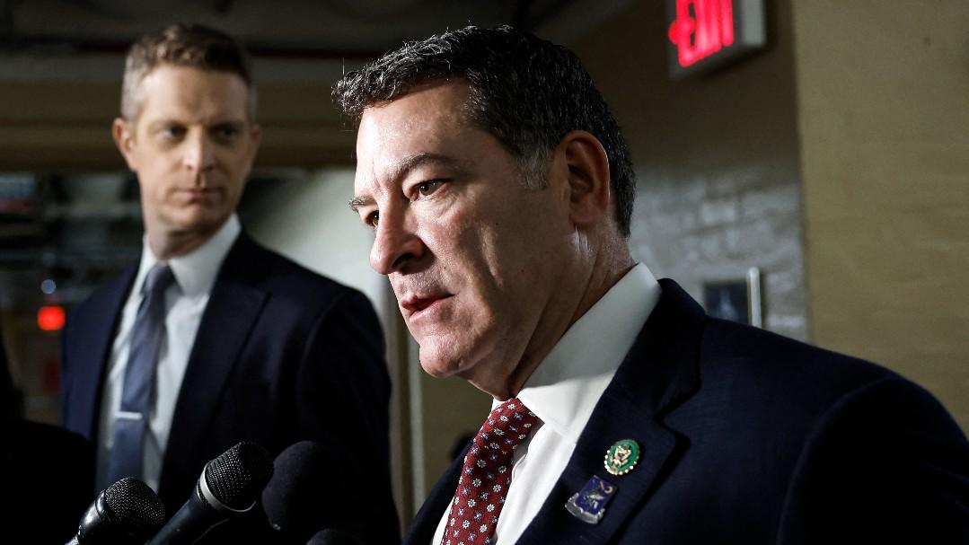 Congressman Mark Green speaks to reporters after being elected to be the chair of the House Homeland Security Committee on 9 January 2023.