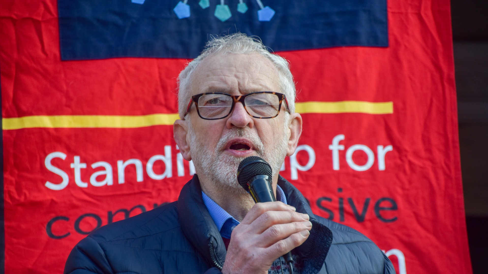 Former Labour leader Jeremy Corbyn speaks outside Islington Town Hall during the rally in support of teachers’ strikes